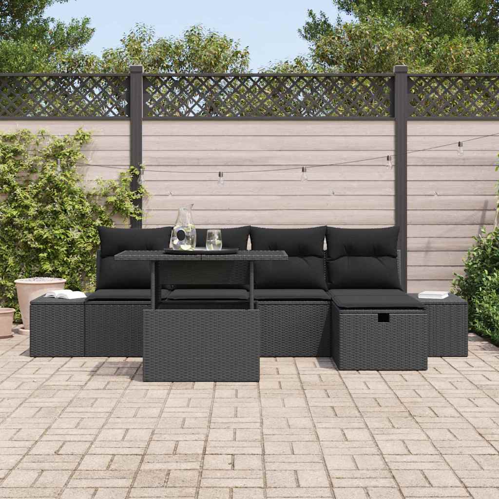 Garden Sofa Set Height-Adjustable 6 pcs Black Poly Rattan