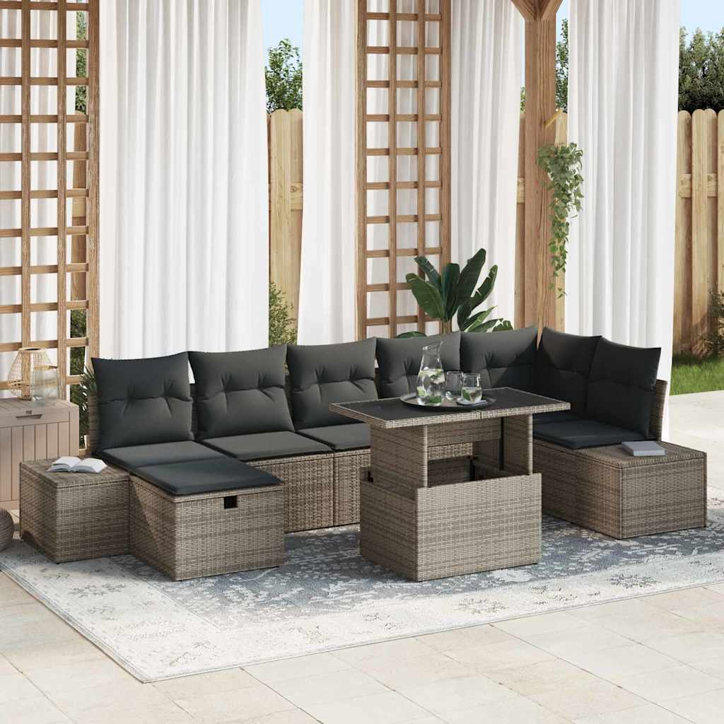 Garden Sofa Set Height-Adjustable 8 pcs Grey Poly Rattan