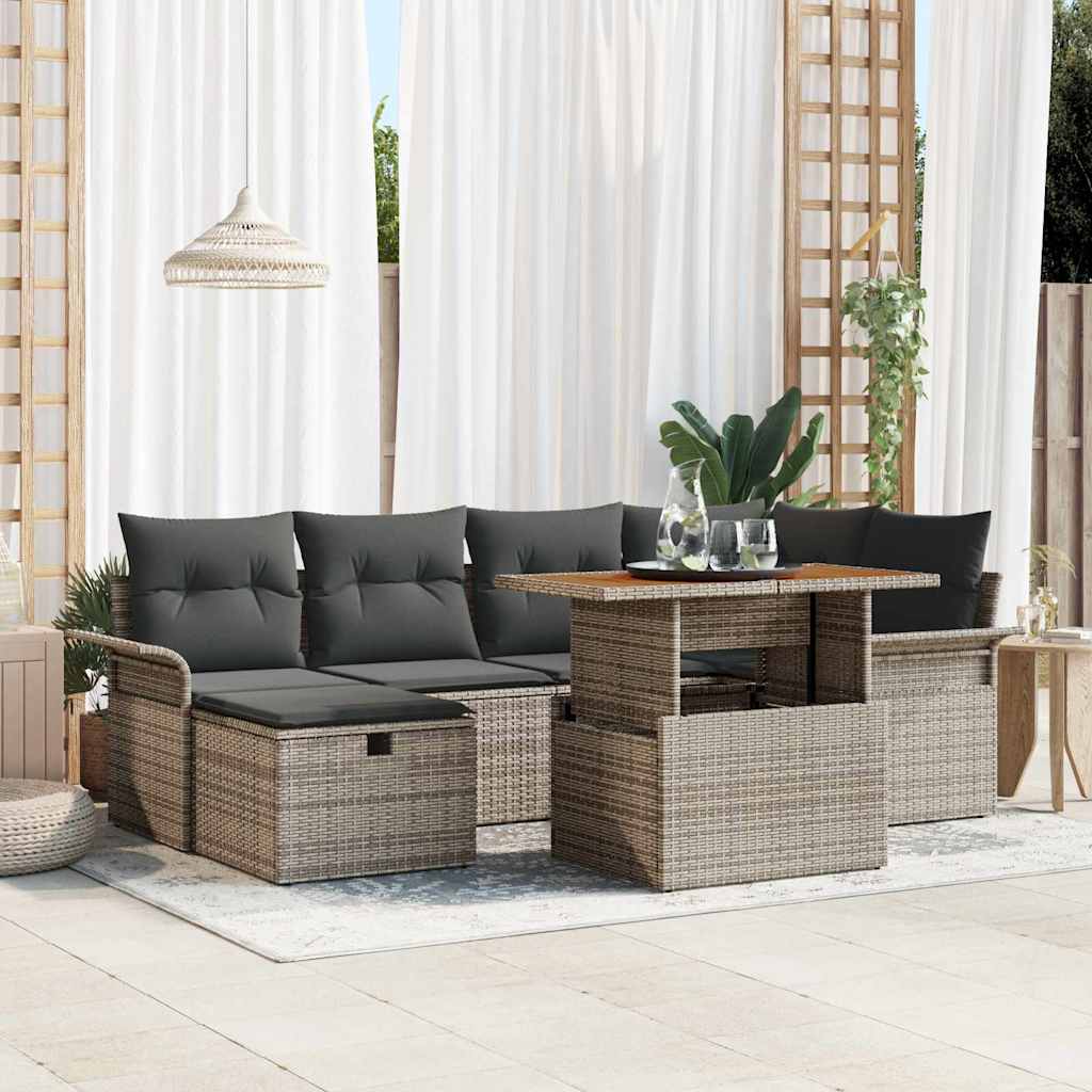 Garden Sofa Set Height-Adjustable 7 pcs Grey Poly Rattan