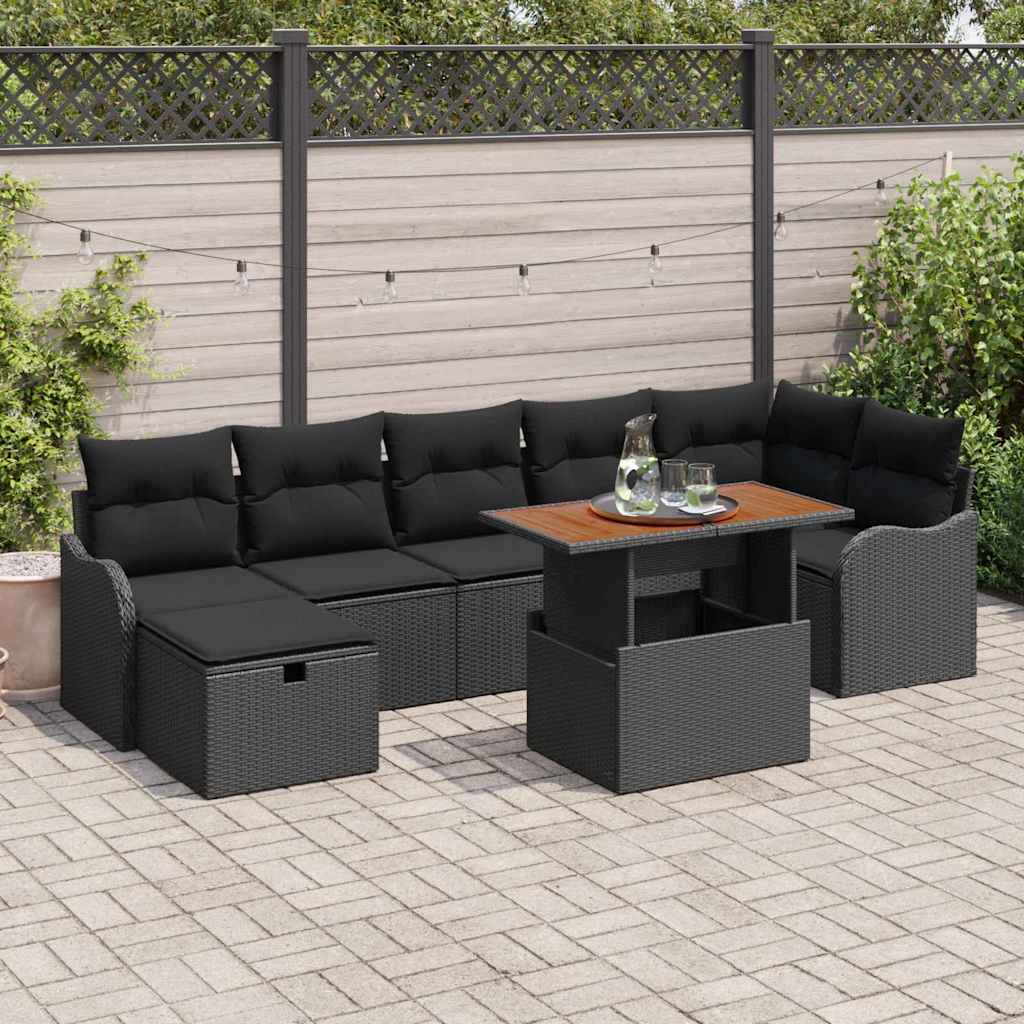 Garden Sofa Set with Storage 8 pcs Black Poly rattan
