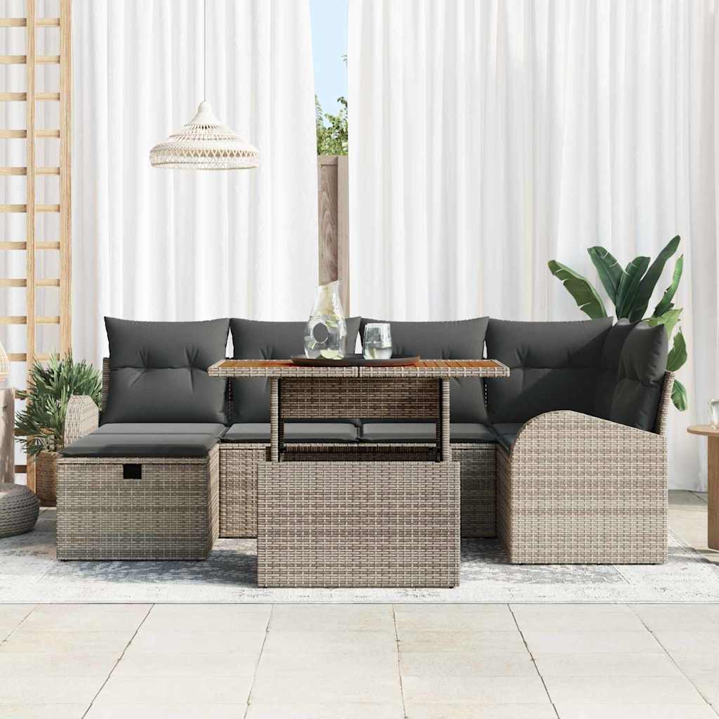 Garden Sofa Set Height-Adjustable 7 pcs Grey Poly Rattan