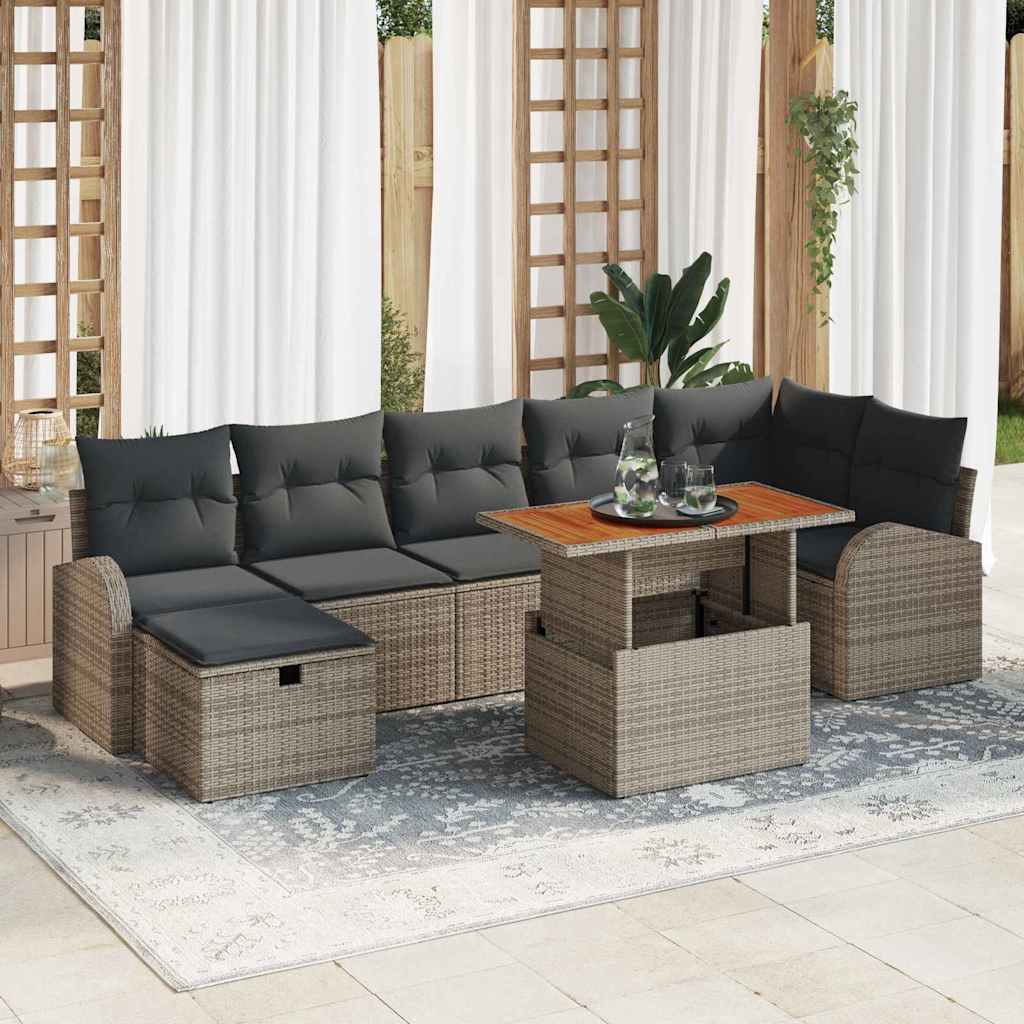 Garden Sofa Set Height-Adjustable 8 pcs Grey Poly Rattan