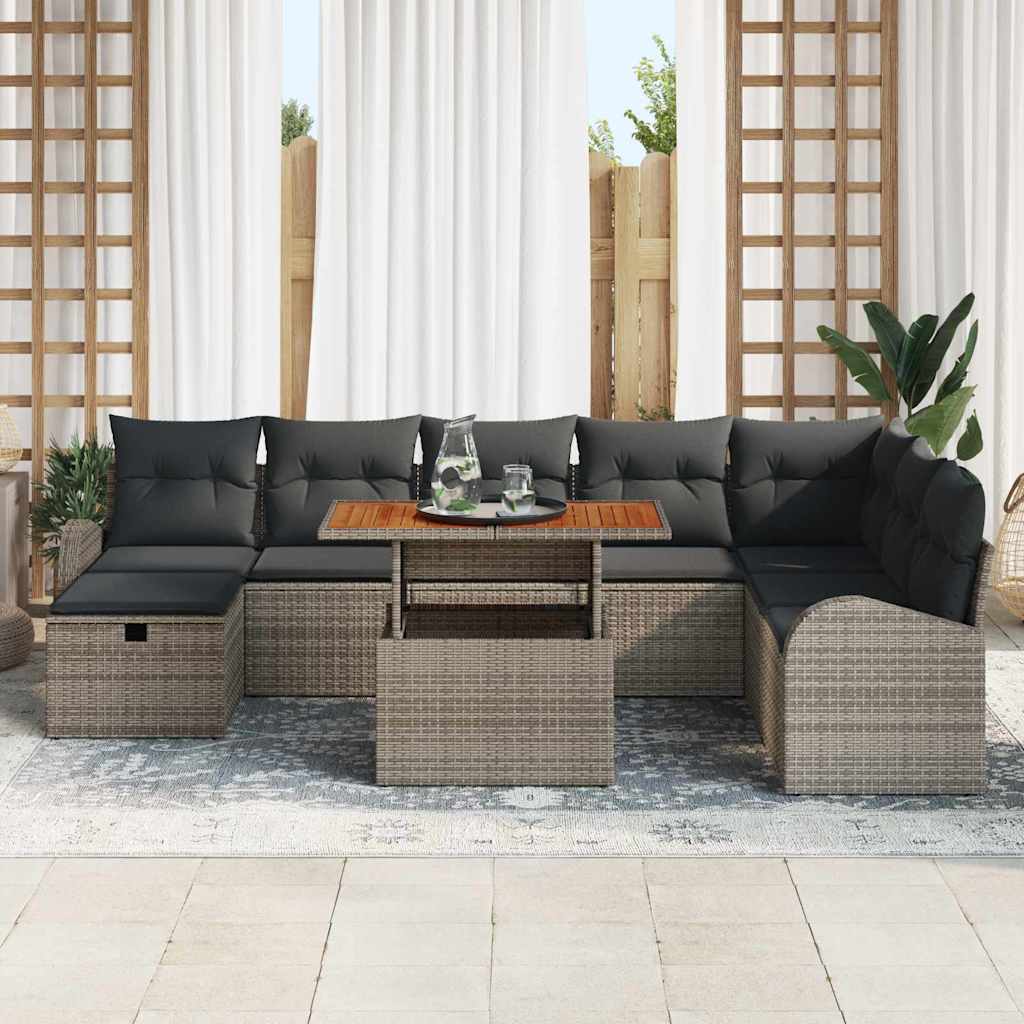 Garden Sofa Set Height-Adjustable 9 pcs Grey Poly Rattan