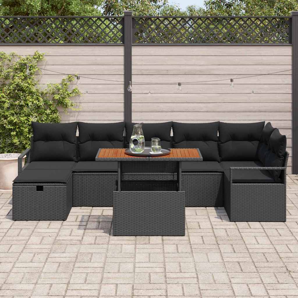 Garden Sofa Set Height-Adjustable 8 pcs Black Poly Rattan