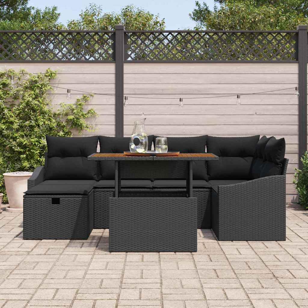 Garden Sofa Set Height-Adjustable 7 pcs Black Poly Rattan