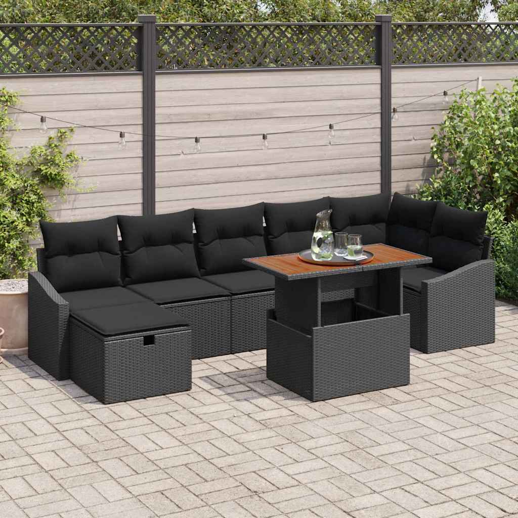 Garden Sofa Set Height-Adjustable 8 pcs Black Poly Rattan