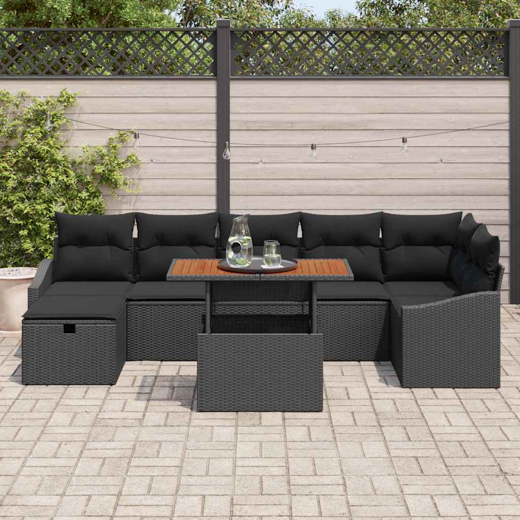 Garden Sofa Set Height-Adjustable 8 pcs Black Poly Rattan