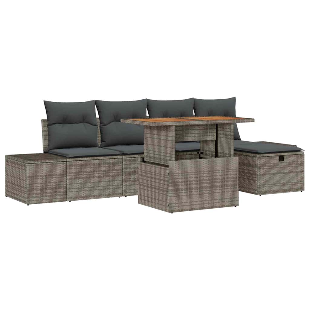 Garden Sofa Set Height-Adjustable 6 pcs Grey Poly Rattan