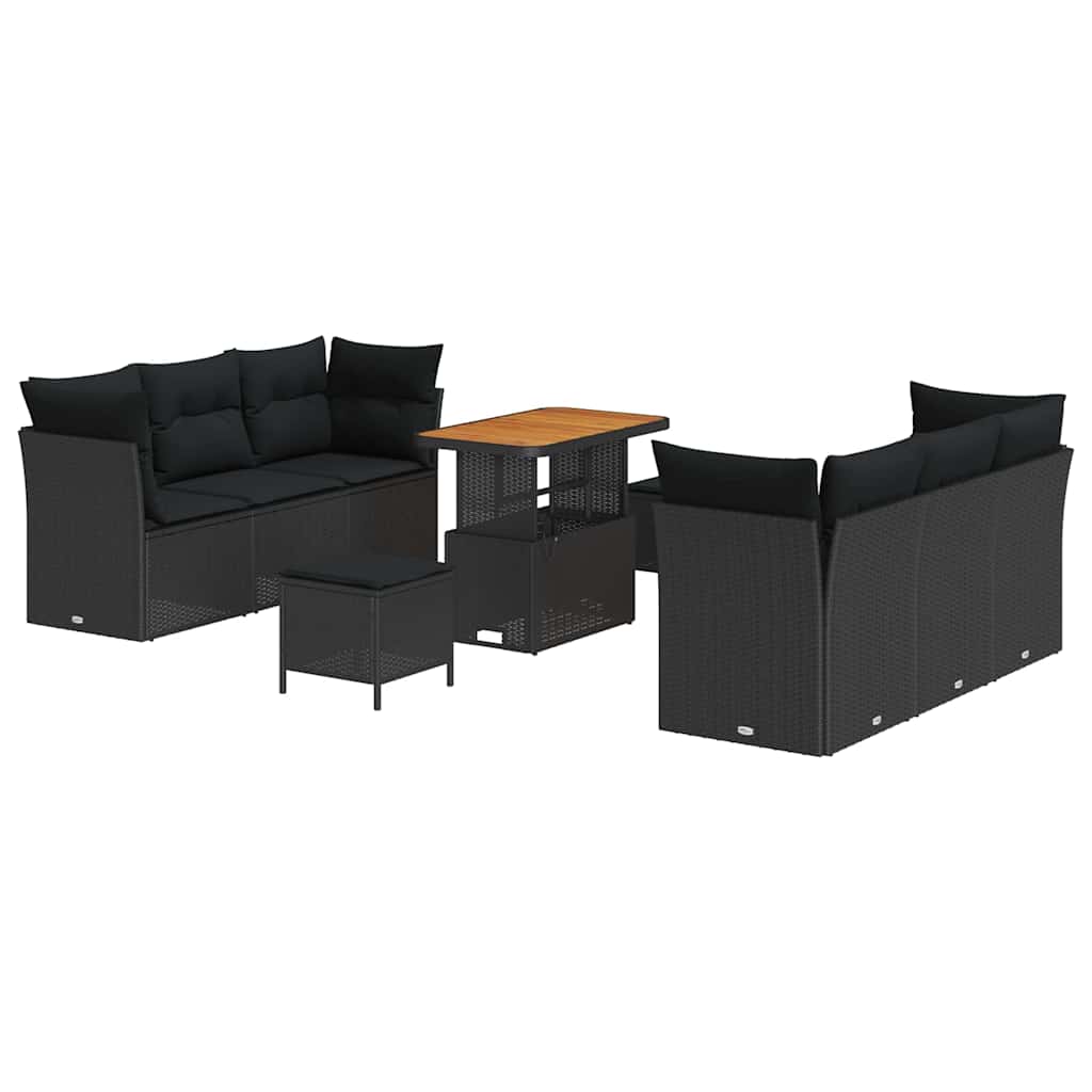 Garden Sofa Set with Cushion 9 pcs Black Poly Rattan