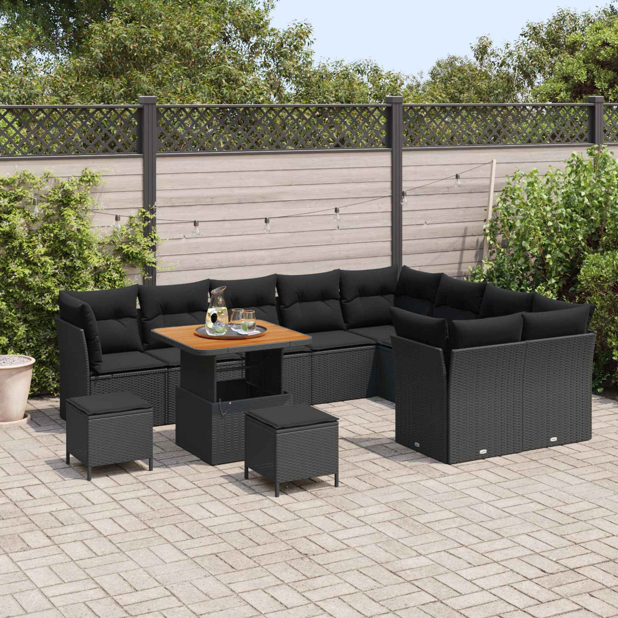 Garden Sofa Set Height-Adjustable 12 pcs Black Poly Rattan