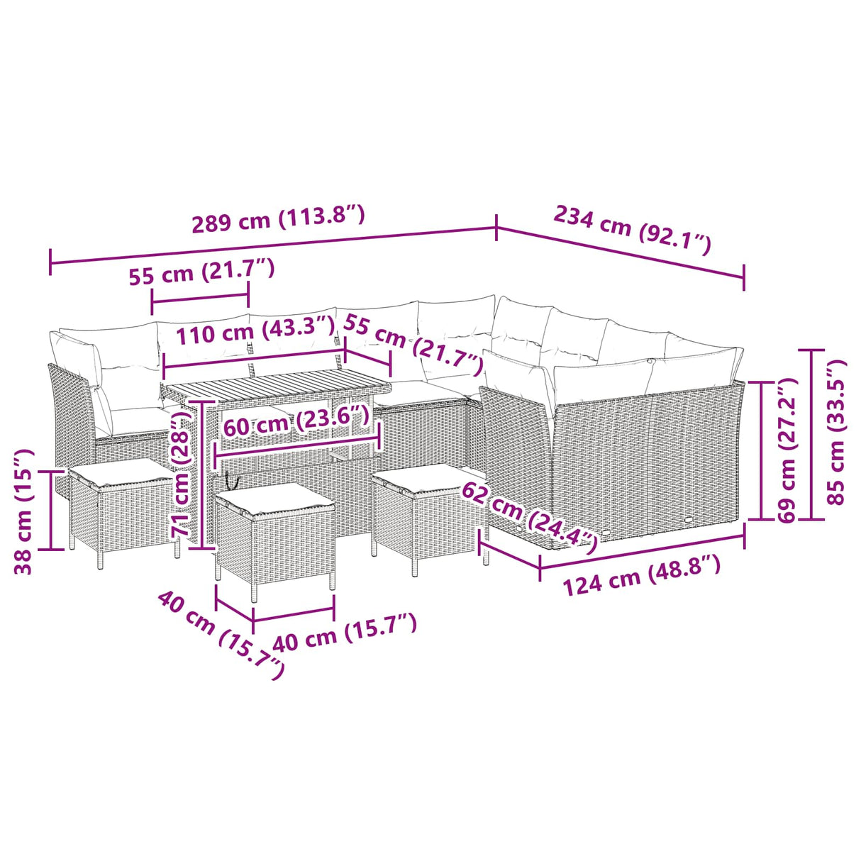 Garden Sofa Set Height-Adjustable 13 pcs Black Poly Rattan