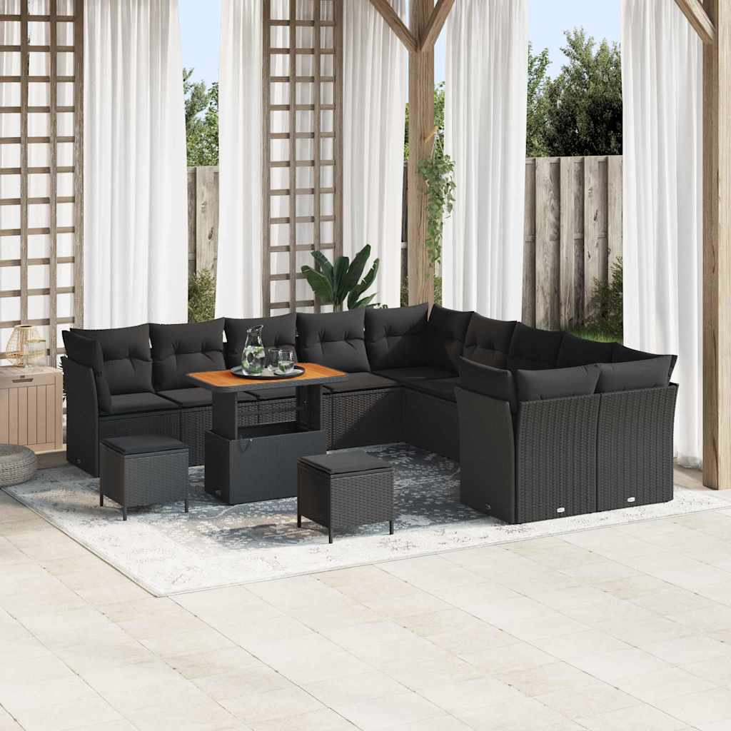 Garden Sofa Set Height-Adjustable 13 pcs Black Poly Rattan