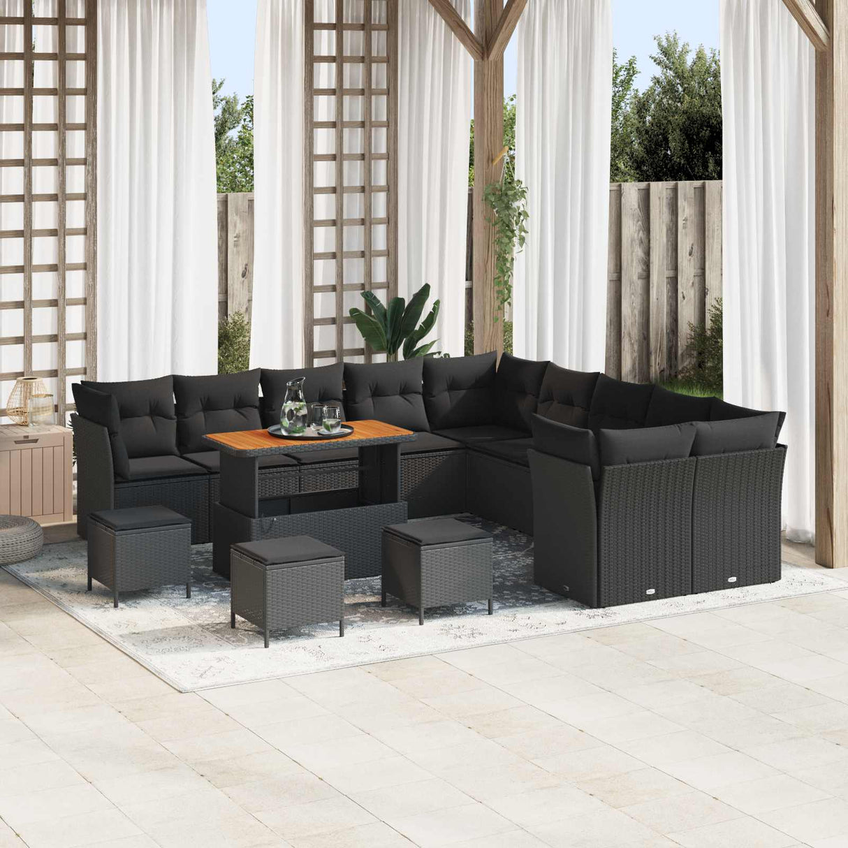 Garden Sofa Set 14 pcs Black Poly Rattan