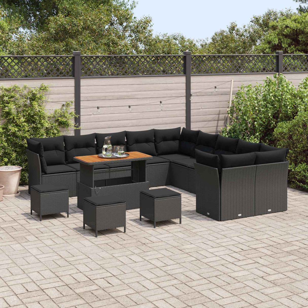 Garden Sofa Set 14 pcs Black Poly Rattan