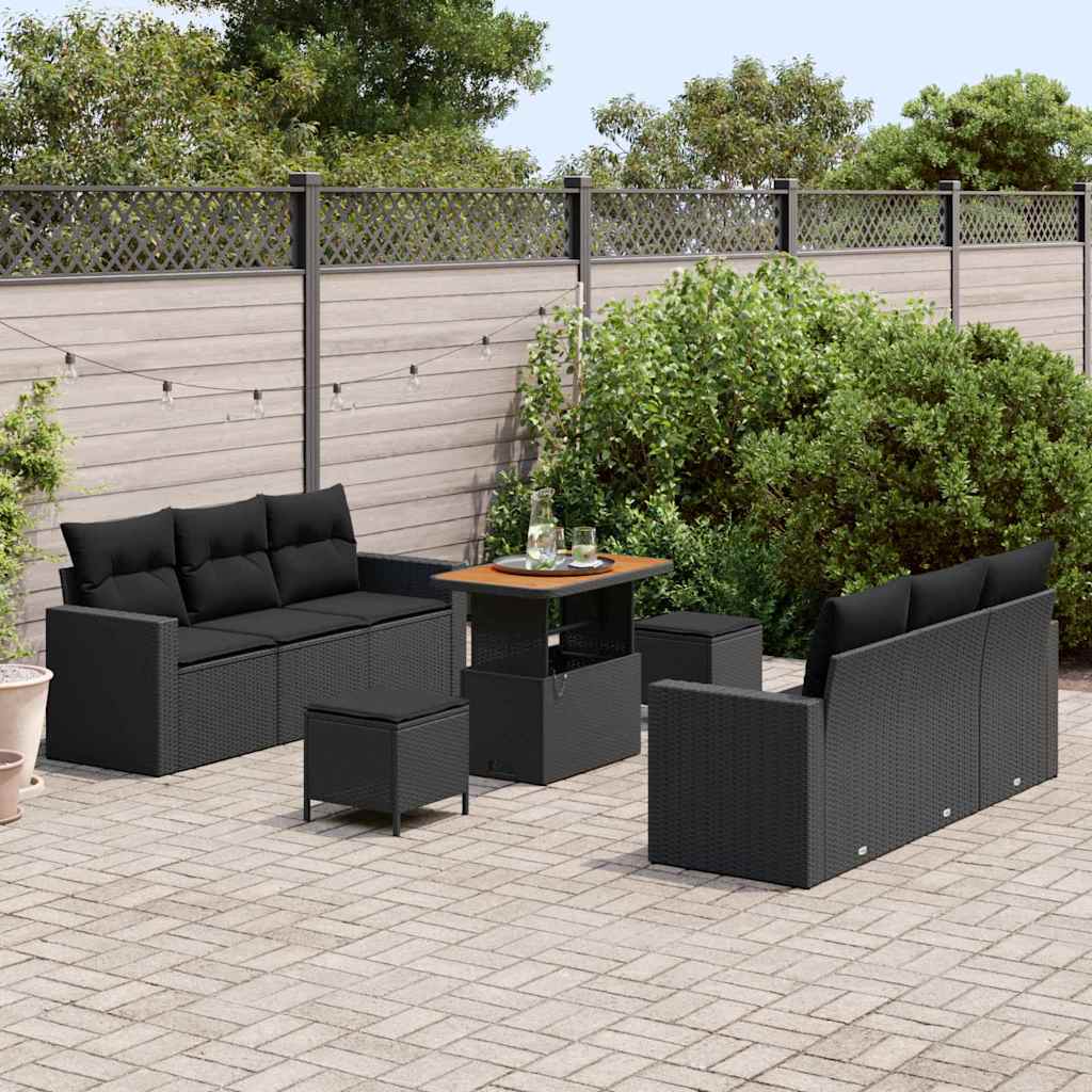 Garden Sofa Set Height-Adjustable 9 pcs Black Poly Rattan