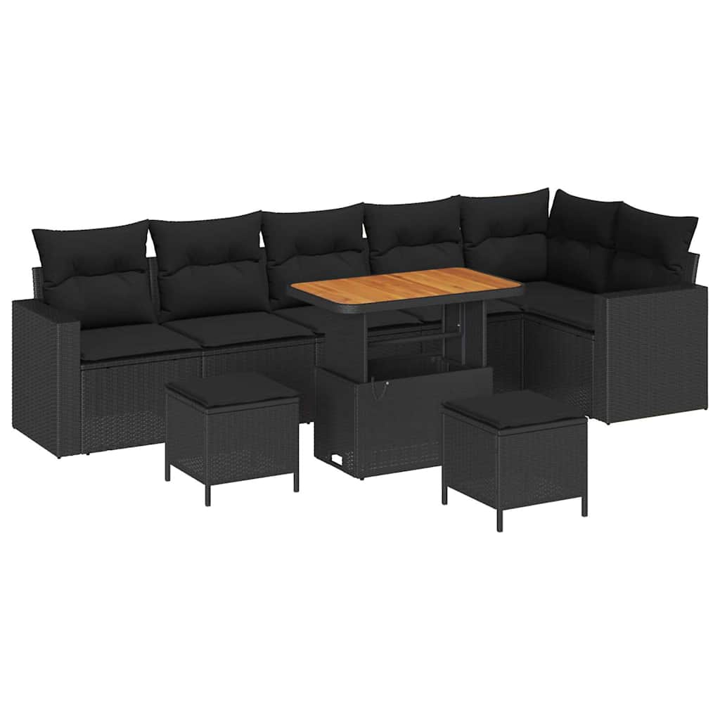 Garden Sofa Set Height-Adjustable 9 pcs Black Poly Rattan