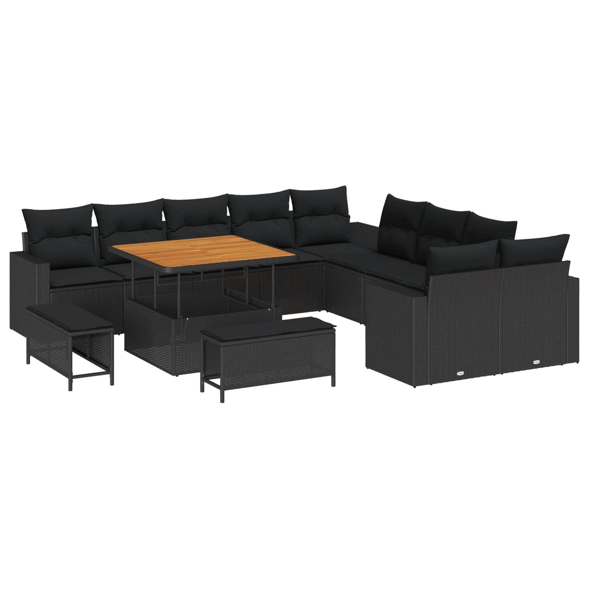 Garden Sofa Set Height-Adjustable 13 pcs Black Poly Rattan