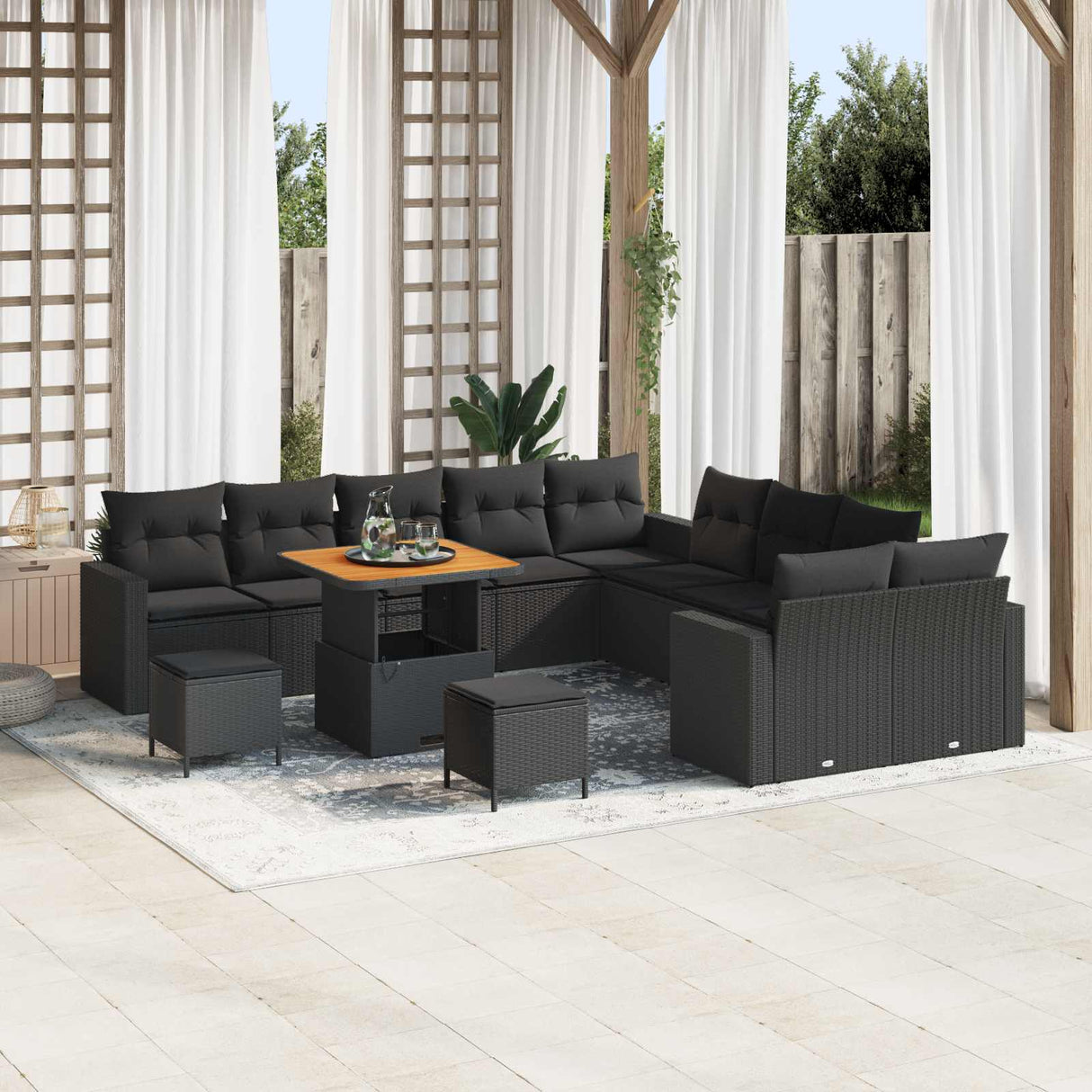 Garden Sofa Set Height-Adjustable 13 pcs Black Poly Rattan