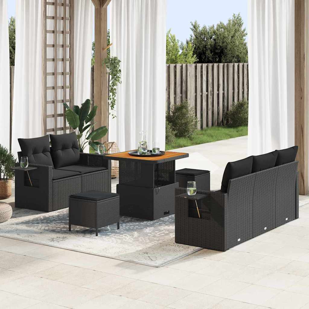 Garden Sofa Set Height-Adjustable 8 pcs Black Poly Rattan