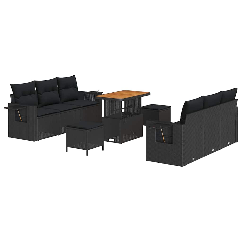 Garden Sofa Set with Cushion 9 pcs Black Poly Rattan