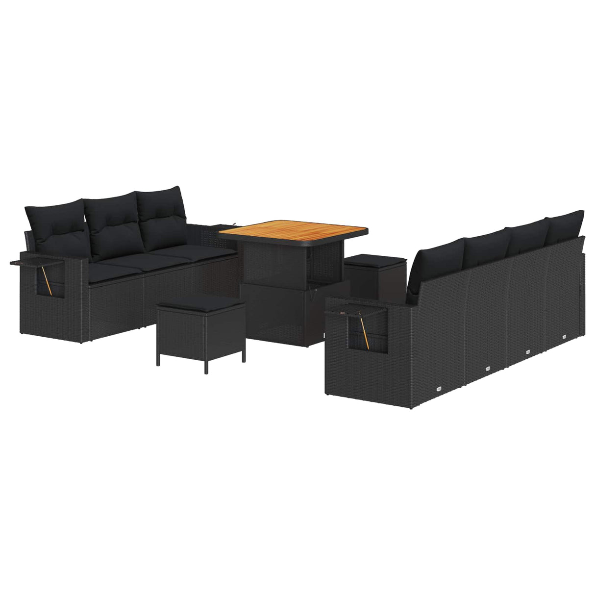 Garden Sofa Set Height-Adjustable 10 pcs Black Poly Rattan