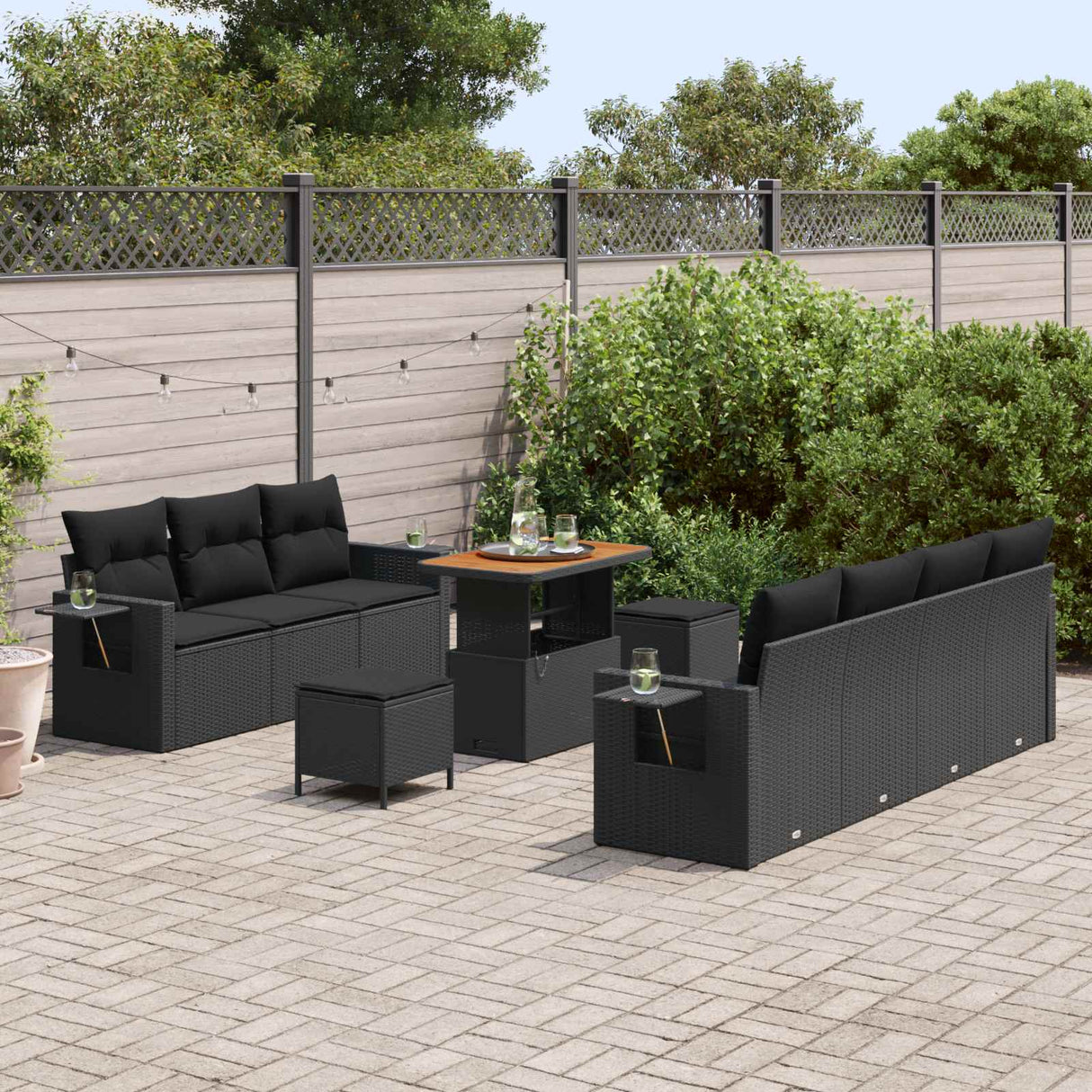 Garden Sofa Set with Cushion 10 pcs Black Poly Rattan