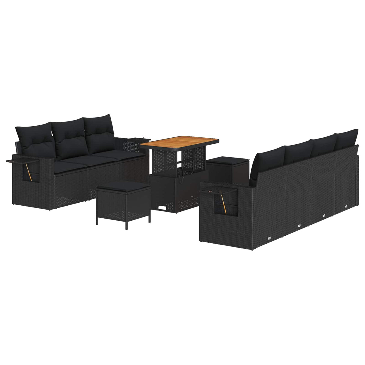 Garden Sofa Set with Cushion 10 pcs Black Poly Rattan