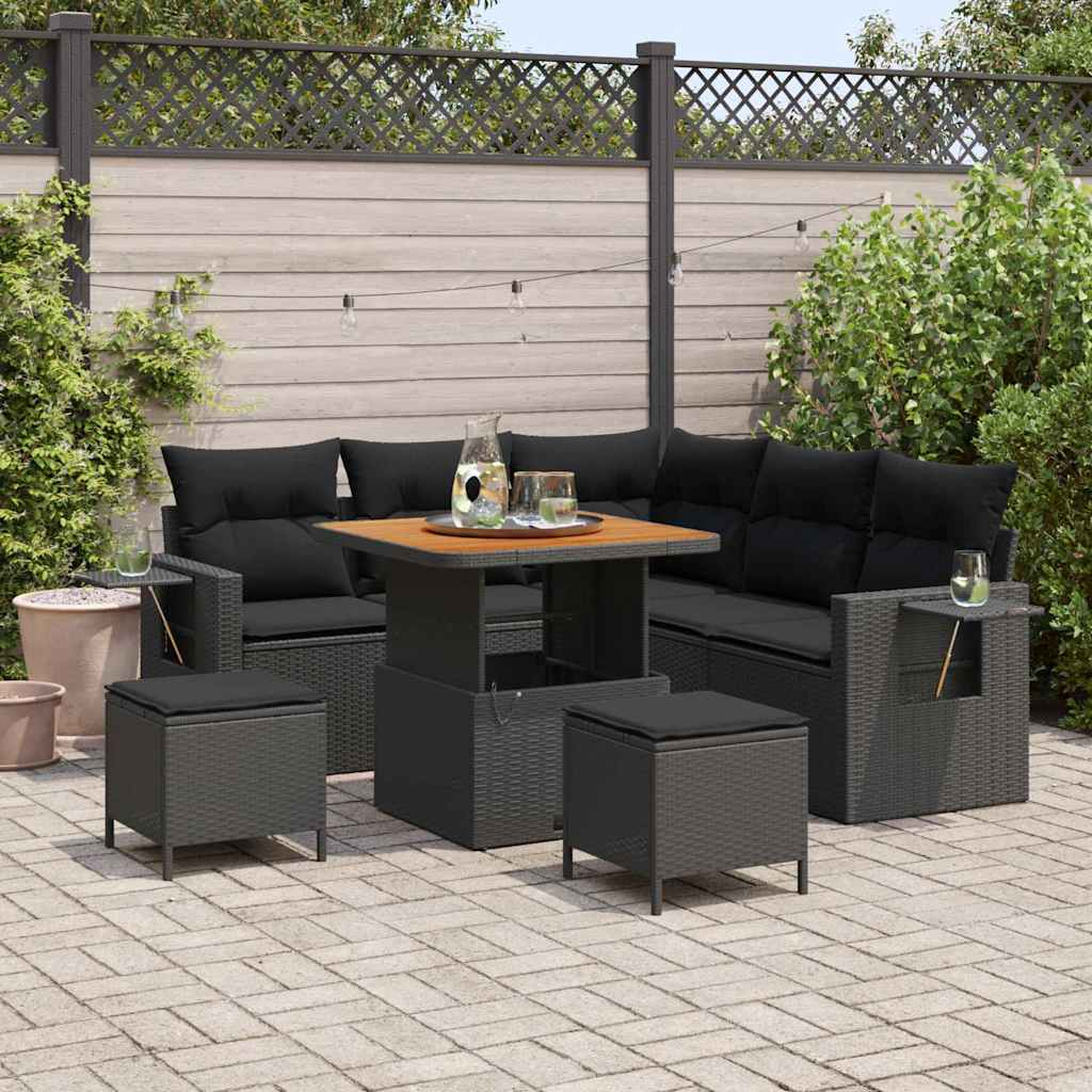 Garden Sofa Set with Cushion 8 pcs Black Poly Rattan