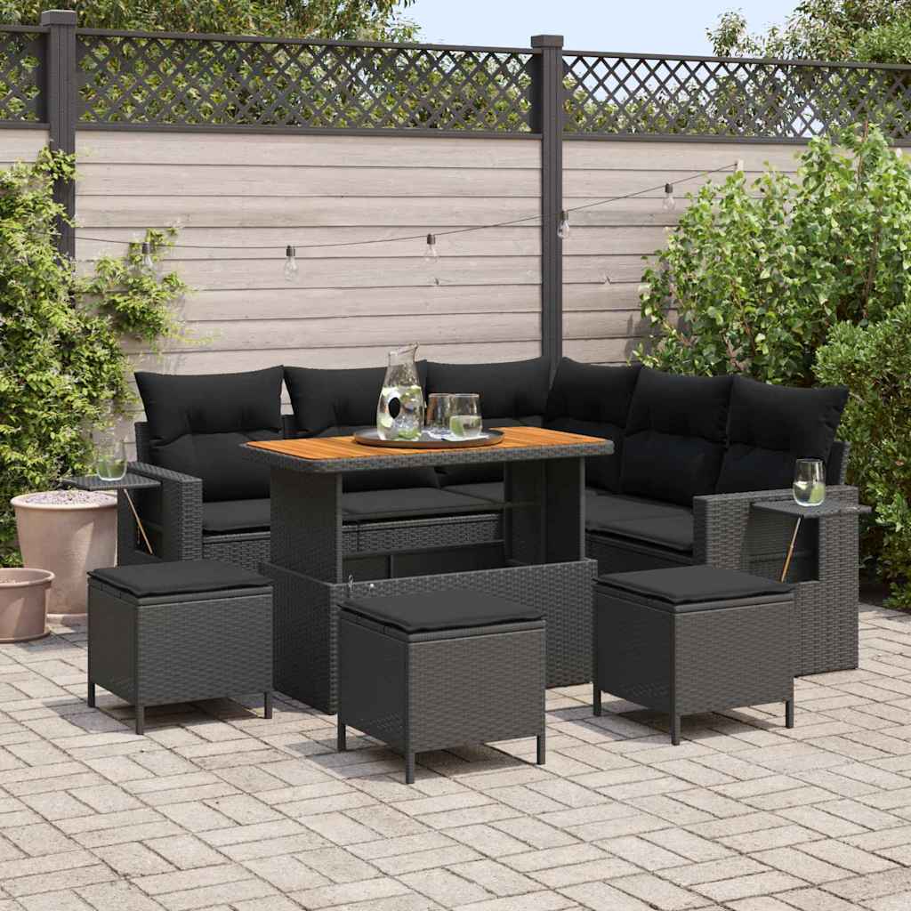 Garden Sofa Set Height-Adjustable 9 pcs Black Poly Rattan