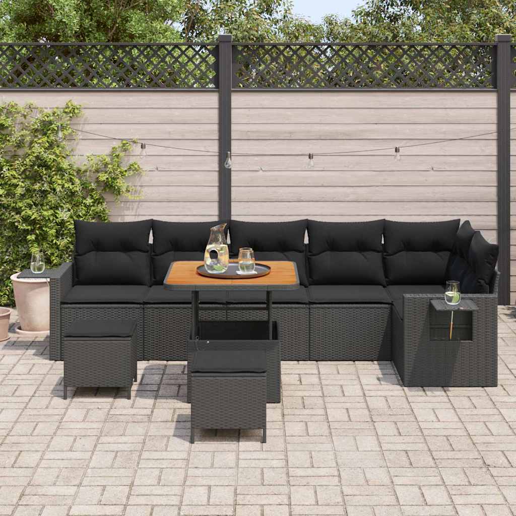 Garden Sofa Set Height-Adjustable 9 pcs Black Poly Rattan