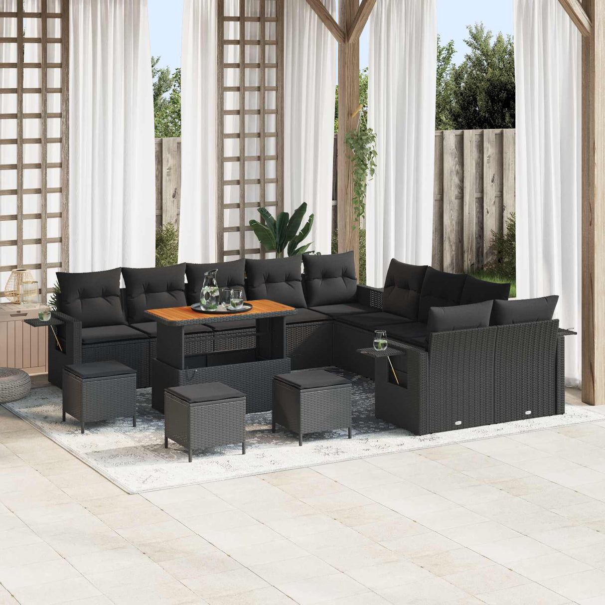 Garden Sofa Set Height-Adjustable 14 pcs Black Poly Rattan