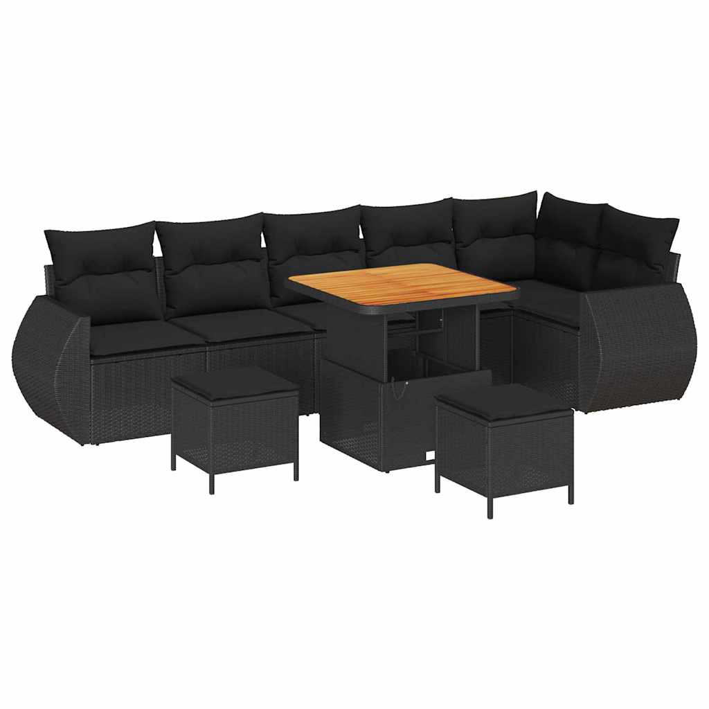 Garden Sofa Set Height-Adjustable 9 pcs Black Poly Rattan