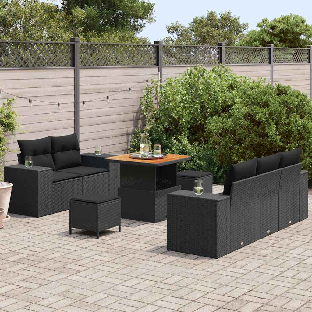 Garden Sofa Set with Cushion 8 pcs Black Poly Rattan