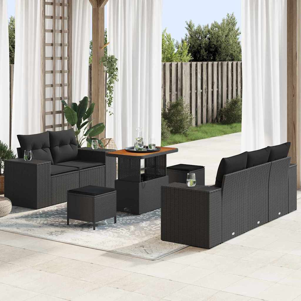 Garden Sofa Set with Cushion 8 pcs Black Poly Rattan