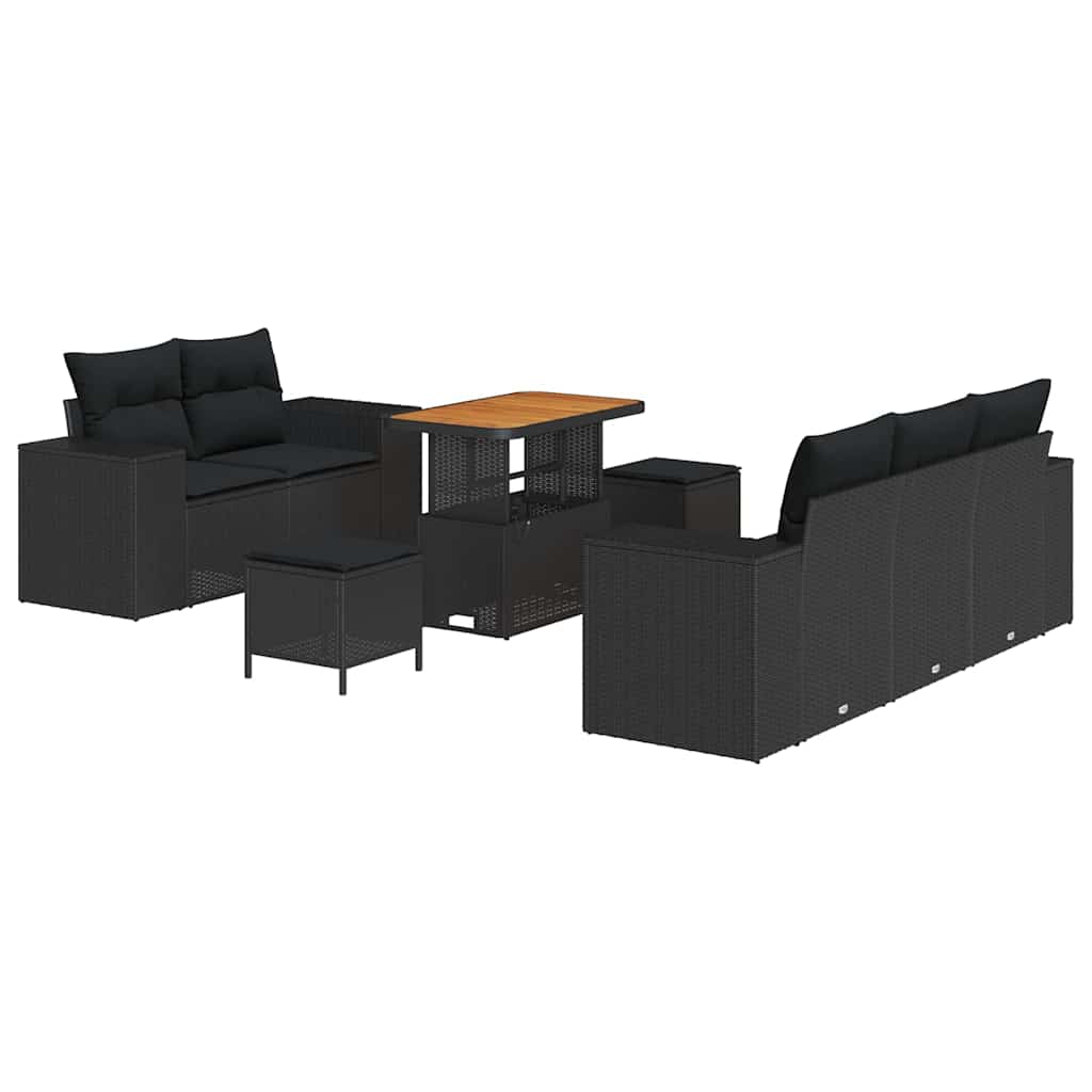 Garden Sofa Set with Cushion 8 pcs Black Poly Rattan
