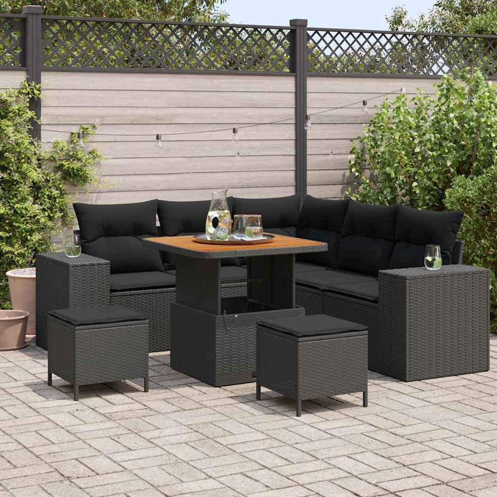 Garden Sofa Set with Cushion 8 pcs Black Poly Rattan
