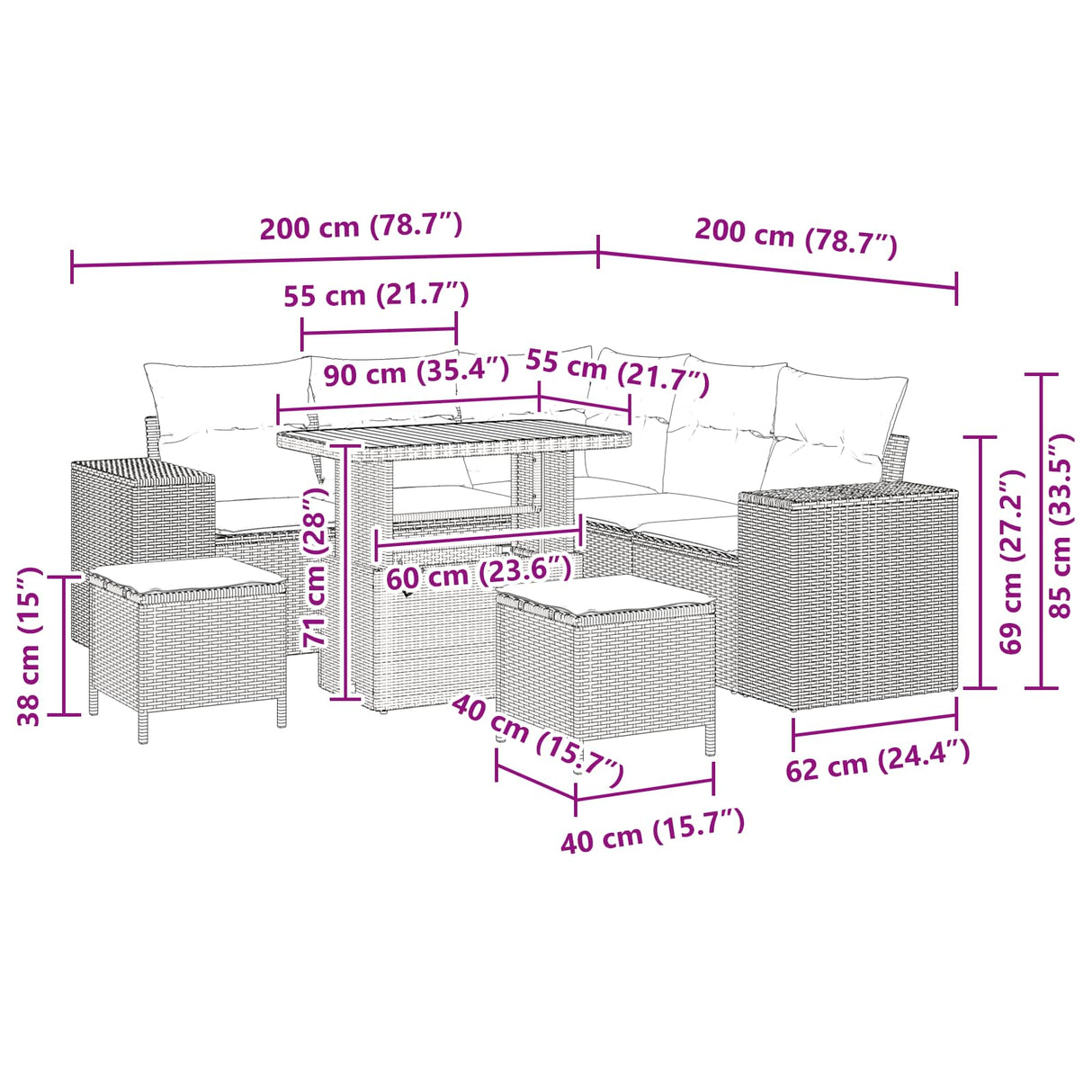 Garden Sofa Set with Cushion 8 pcs Black Poly Rattan