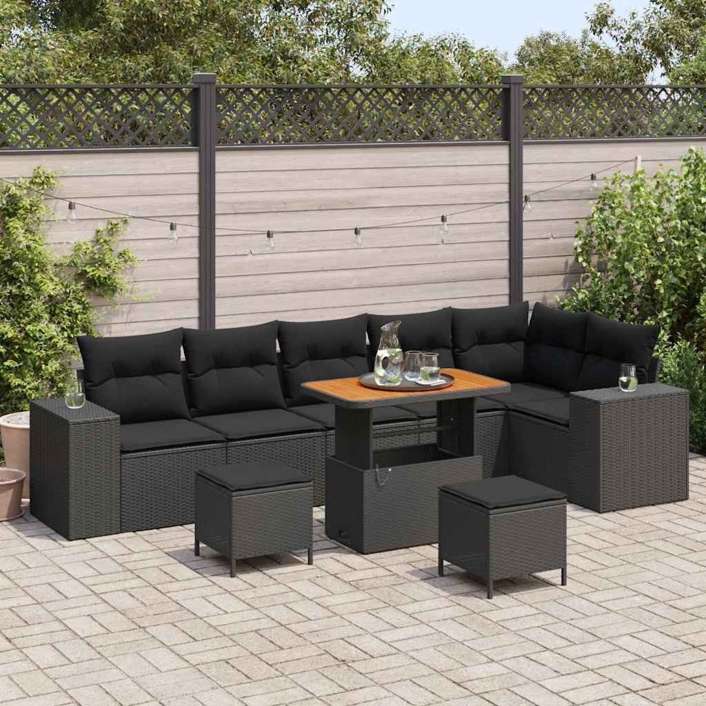Garden Sofa Set Height-Adjustable 9 pcs Black Poly Rattan