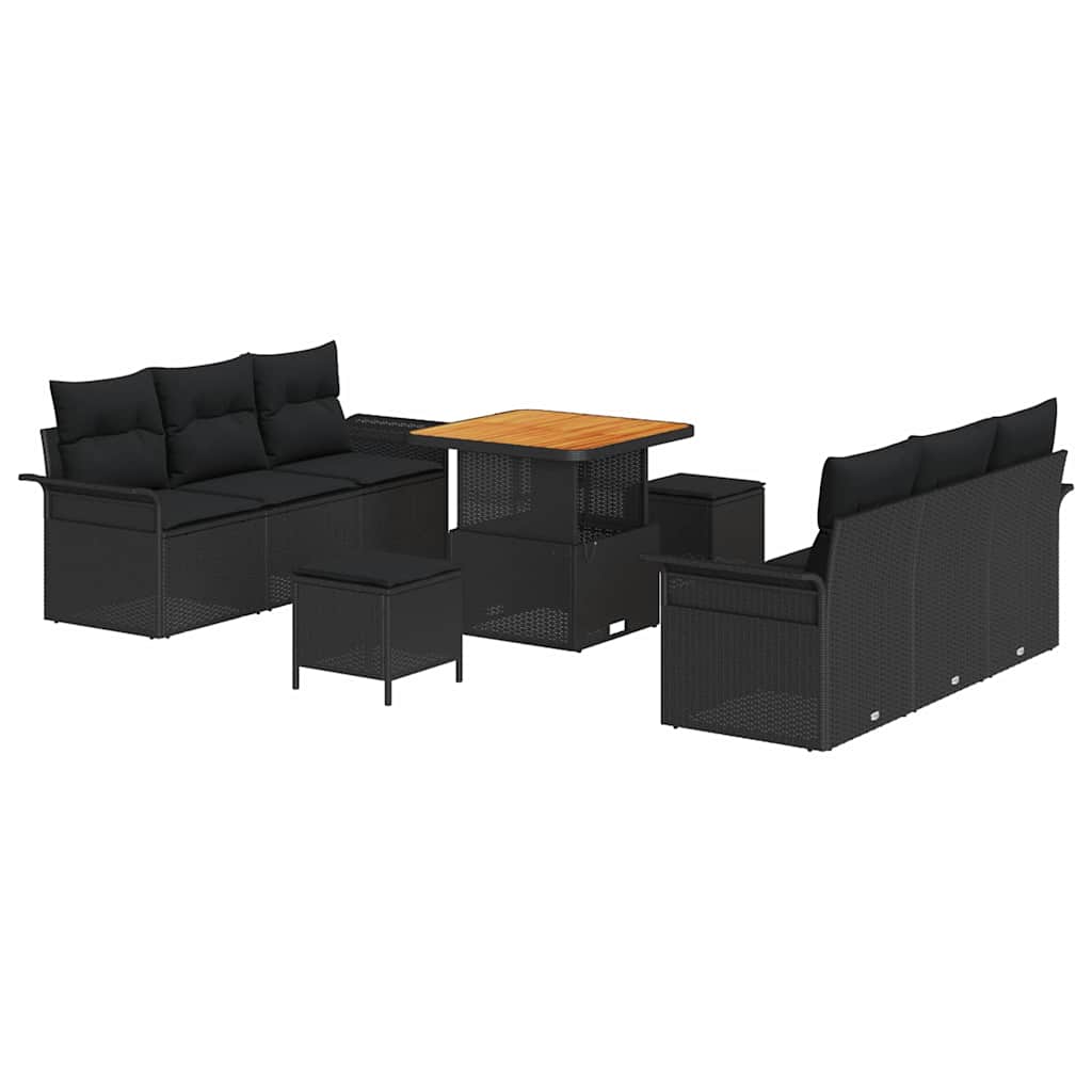 Garden Sofa Set with Cushion 9 pcs Black Poly Rattan