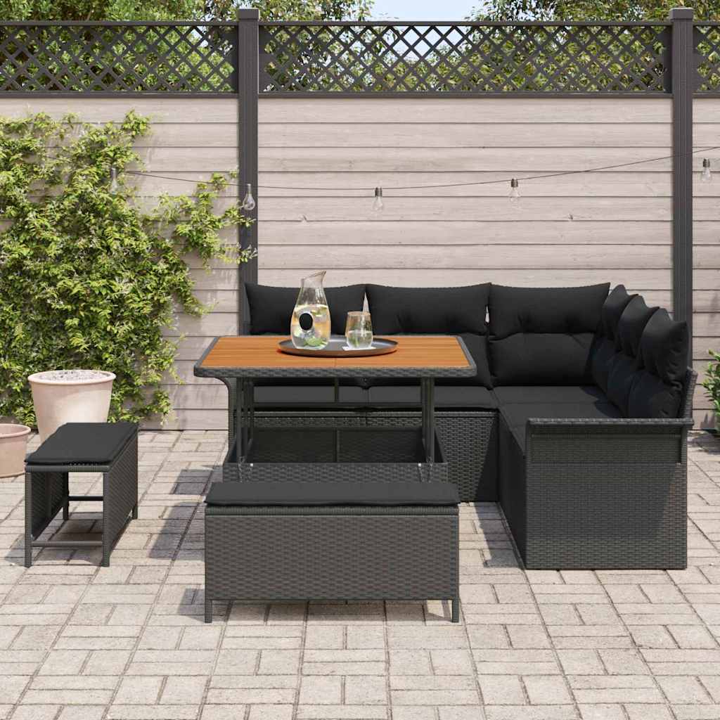 Garden Sofa Set with Cushion 8 pcs Black Poly Rattan