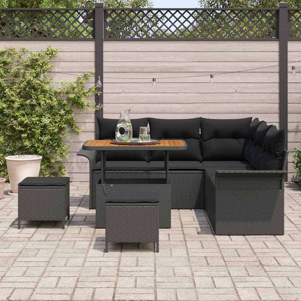 Garden Sofa Set Height-Adjustable 8 pcs Black Poly Rattan