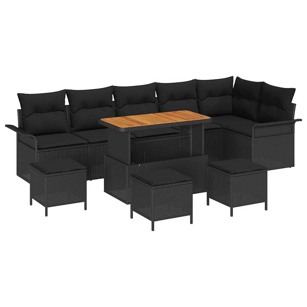 Garden Sofa Set with Cushion 10 pcs Black Poly Rattan