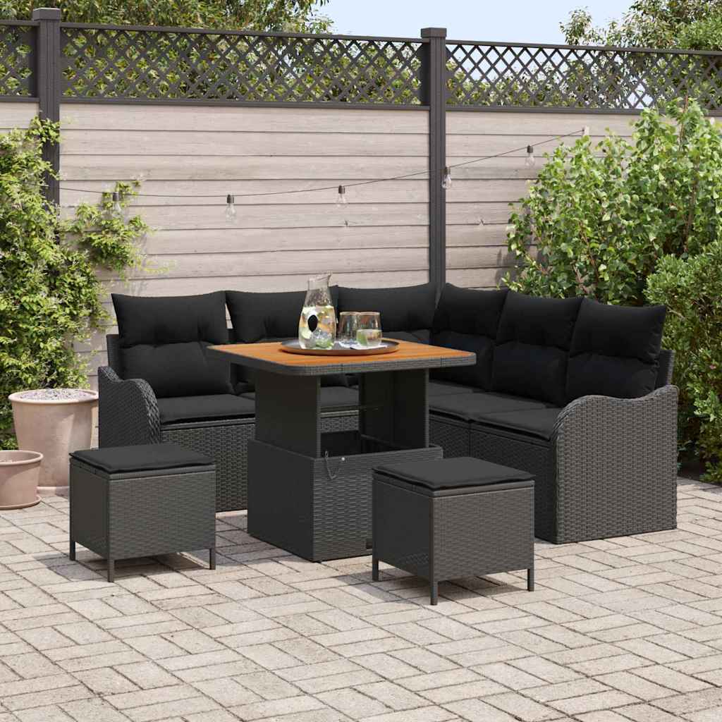 Garden Sofa Set Height-Adjustable 8 pcs Black Poly Rattan