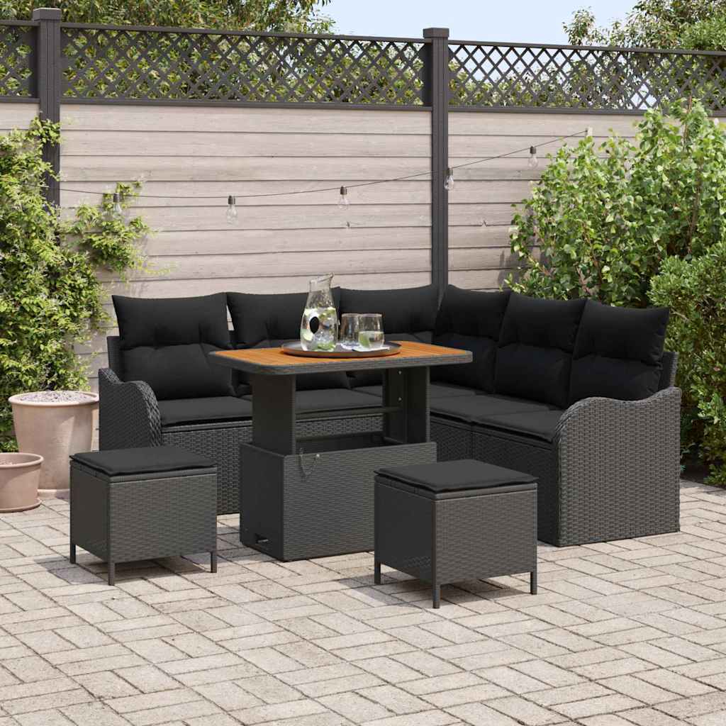 Garden Sofa Set Height-Adjustable 8 pcs Black Poly Rattan