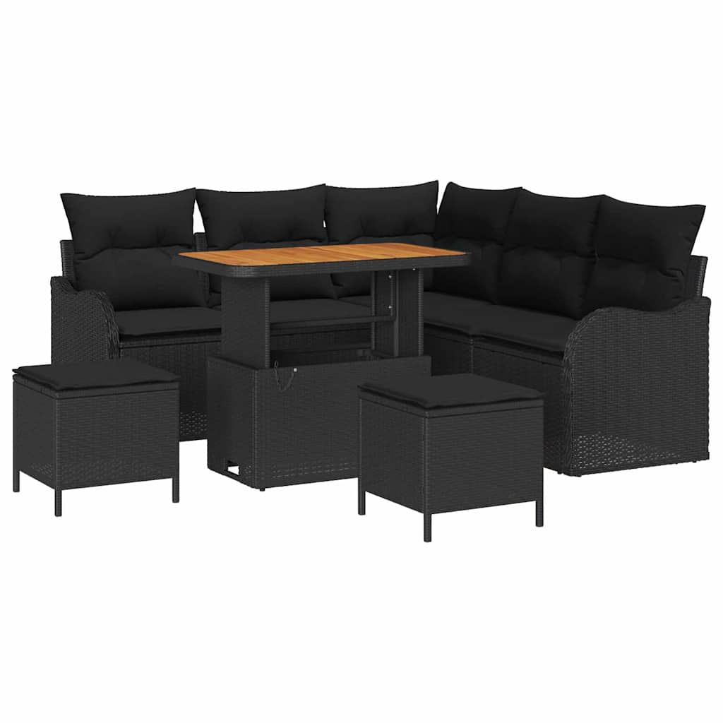 Garden Sofa Set with Cushion 8 pcs Black Poly Rattan