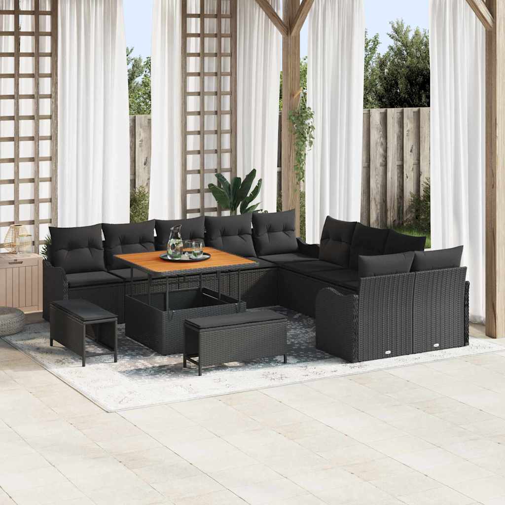 Garden Sofa Set Height-Adjustable 13 pcs Black Poly Rattan