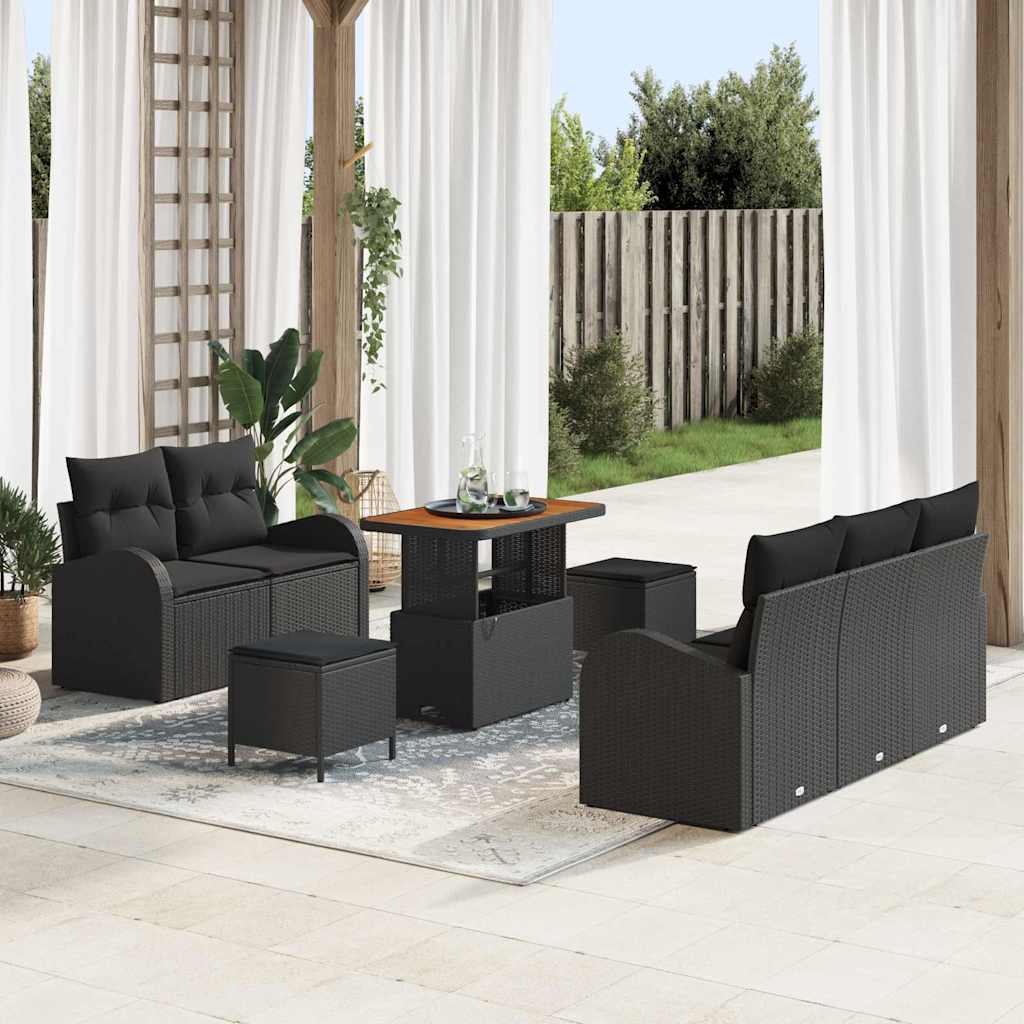 Garden Sofa Set with Cushion 8 pcs Black Poly Rattan