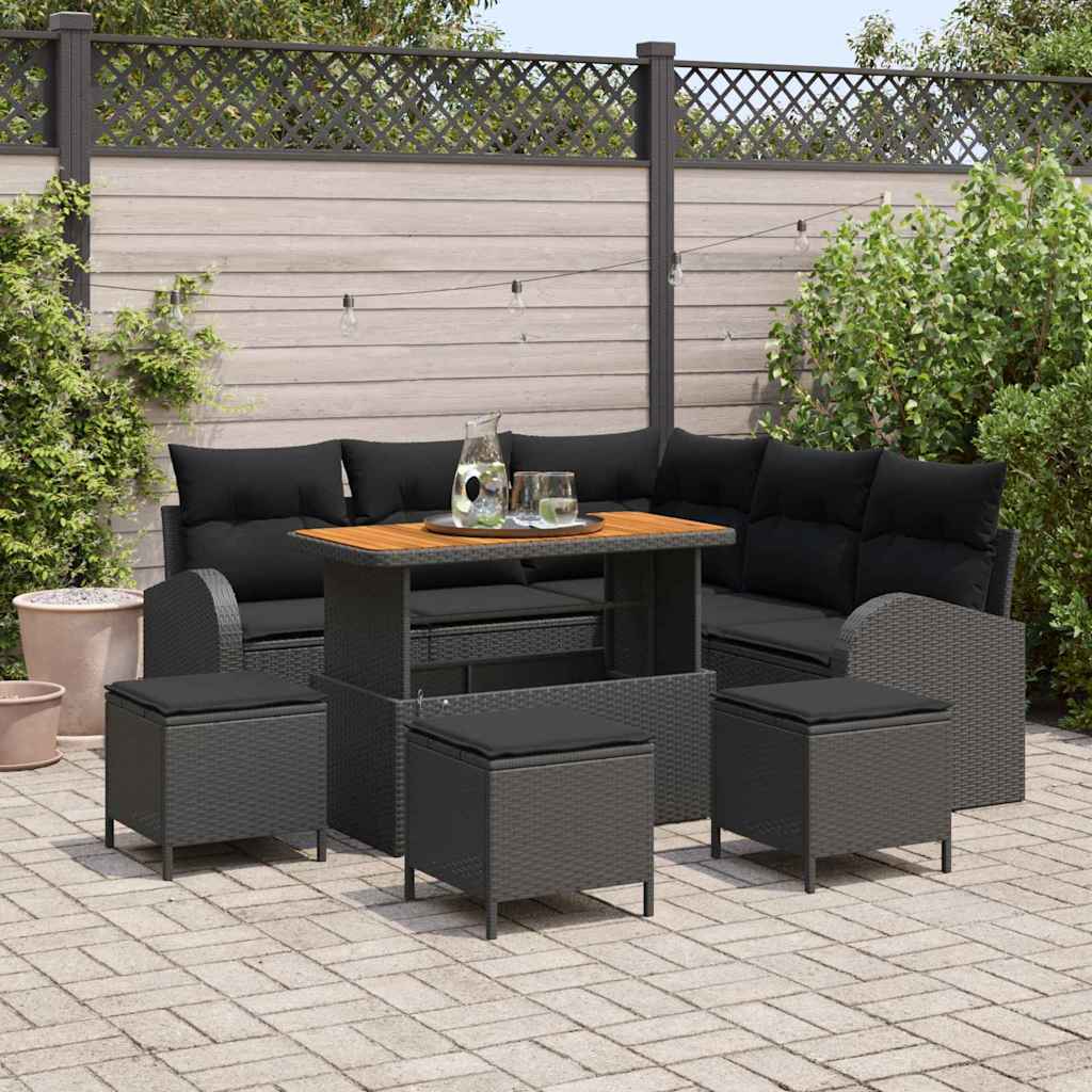 Garden Sofa Set with Cushion 9 pcs Black Poly Rattan