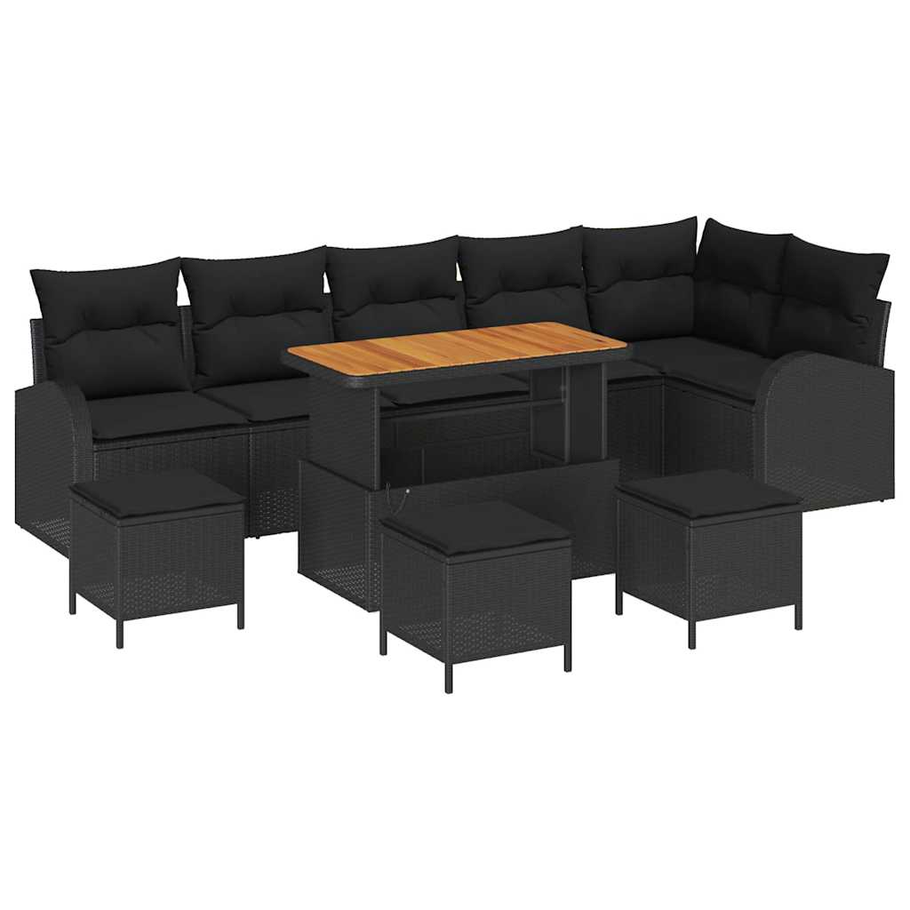 Garden Sofa Set with Cushion 10 pcs Black Poly Rattan