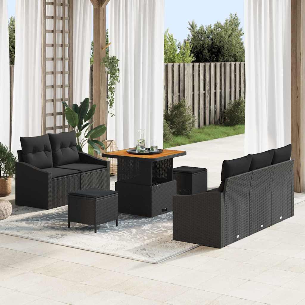 Garden Sofa Set with Cushion 8 pcs Black Poly Rattan